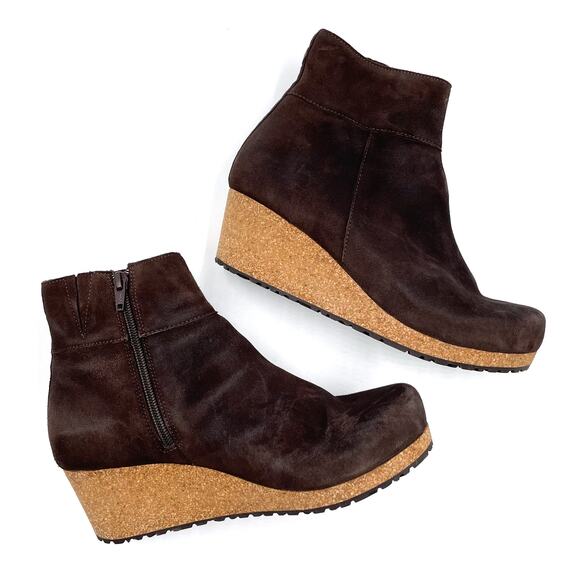 Papillio Birkenstock Ebba Wedge Booties Brown Suede Zip Ankle Sz 39 / 8 - Picture 7 of 10